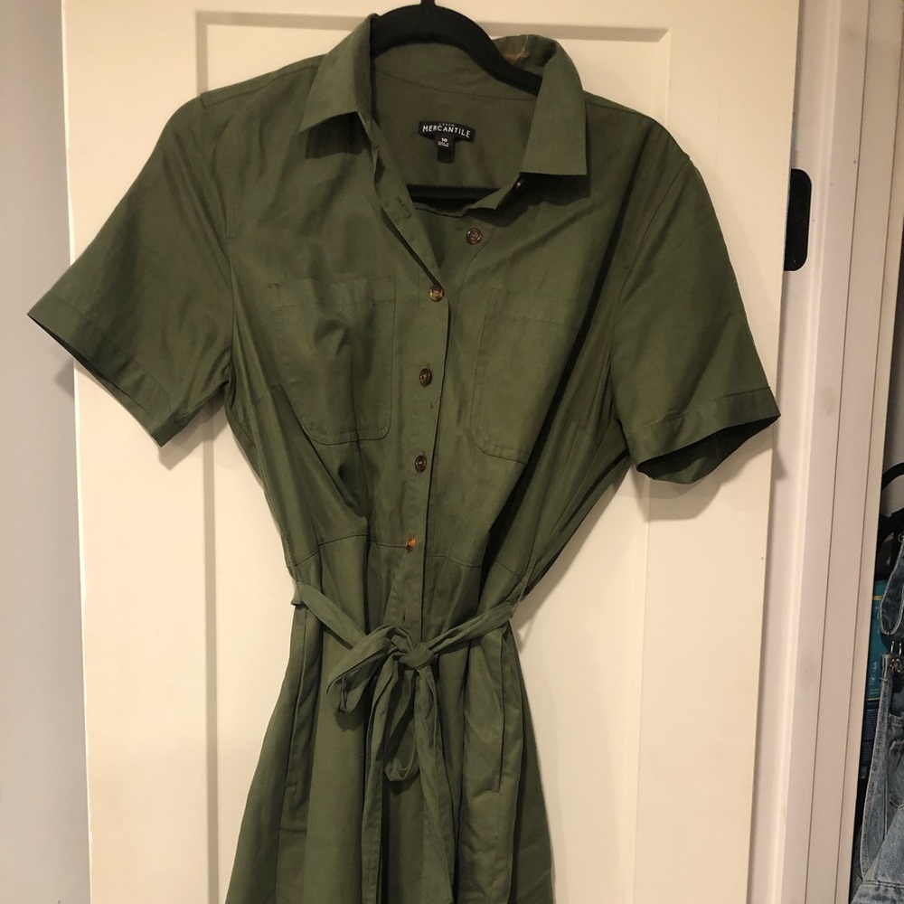 Green collared shirt sleeve button dress